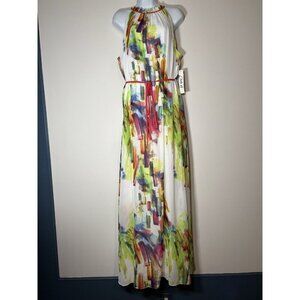 CHEETA B Sleeveless Halter Chiffon Maxi Dress NEW Multicolor Abstract Size 16